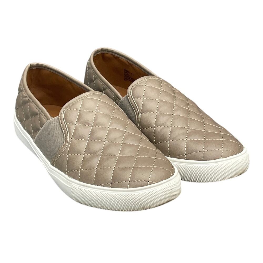 Steve Madden Beige Taupe Quilted Leather Slip On Loafer Sneaker Women 8.5